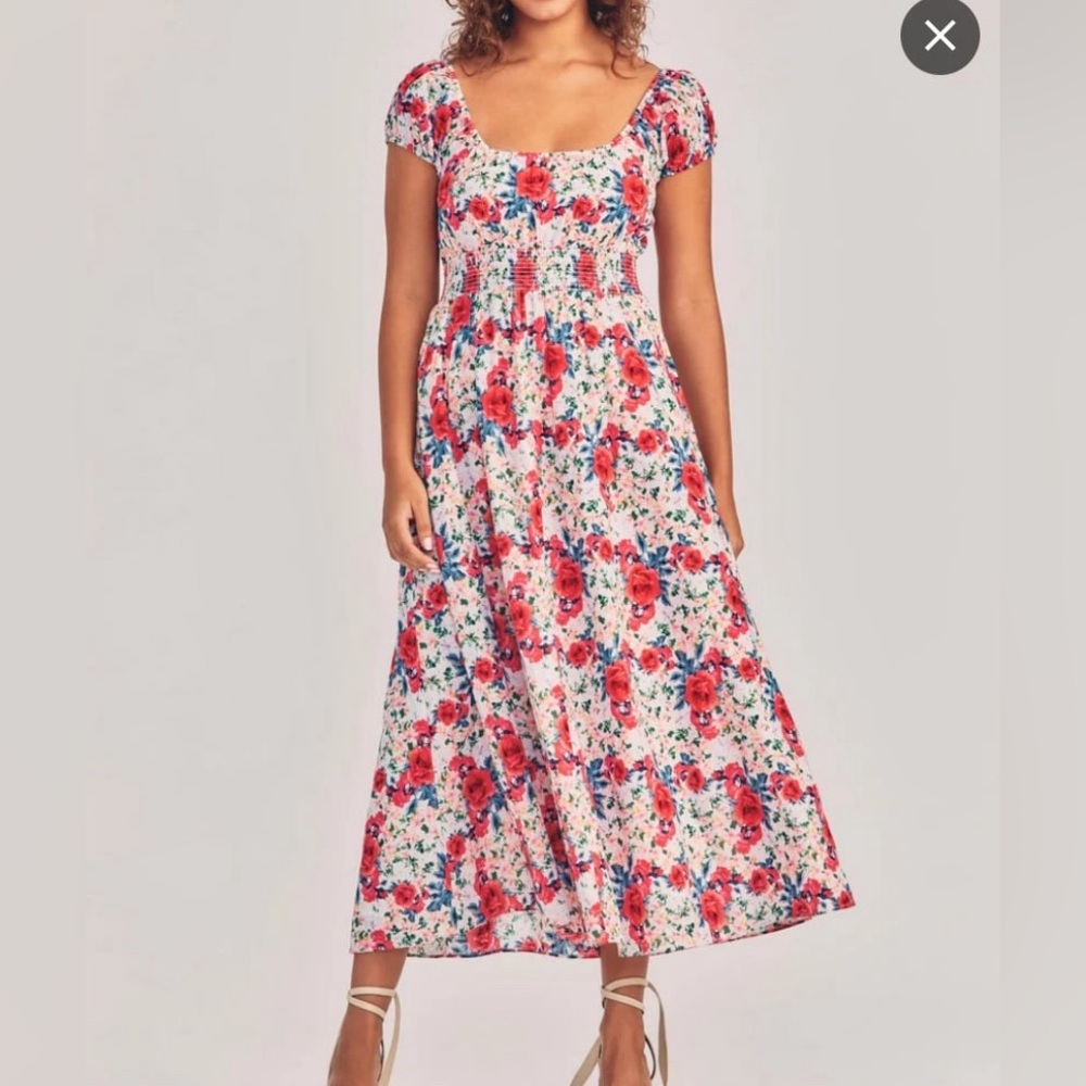 LoveShackFancy Floral Midi Dress - Red and Pink